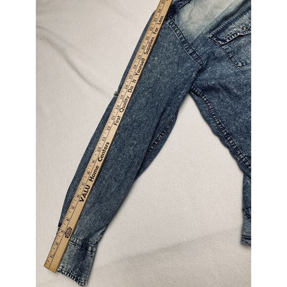 DRILL Clothing Company NYC Snap Distressed Blue 44" Chest Tab Sleeve Splatter - Picture 11 of 16